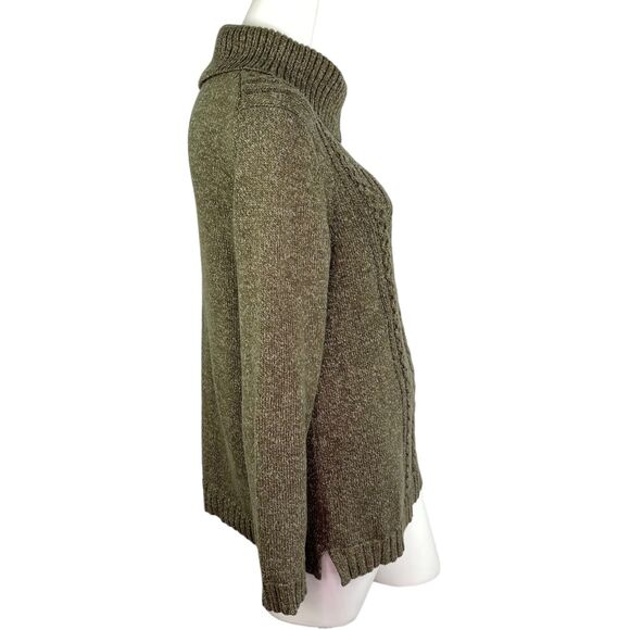 Talbots Sweater Top Green Ribbed Cable Knit Split Mock Neck Cotton Sz S - Picture 2 of 9